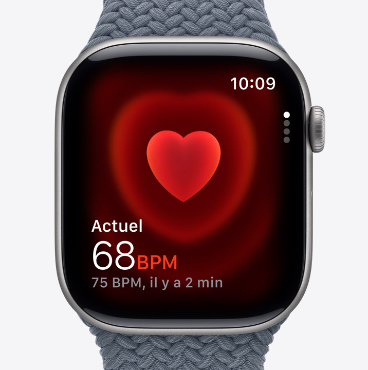 Apple Watch Series 11, aluminum case, Space Gray color, Heart Rate app, current beats per minute