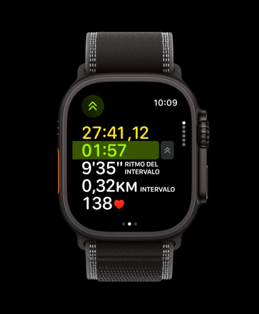 Apple Watch Ultra 3, color negro, caja de titanio, entrenamiento Carrera, siguiente intervalo