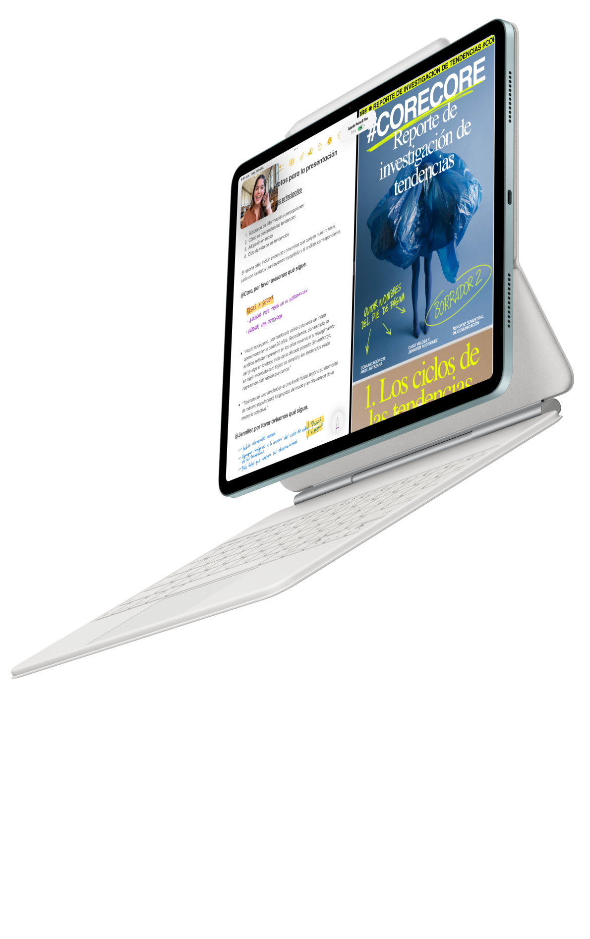 iPad Air conectado a un Magic Keyboard para el iPad Air y un Apple Pencil Pro
