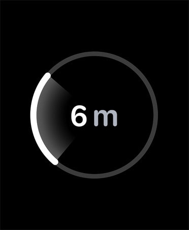 Přesné hledání, bílý ukazatel průběhu kolem údaje o odhadované vzdálenosti ztraceného iPhonu