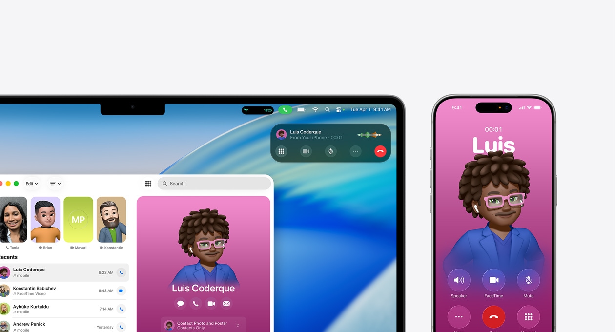 Mac, nová aplikace Telefon na obrazovce