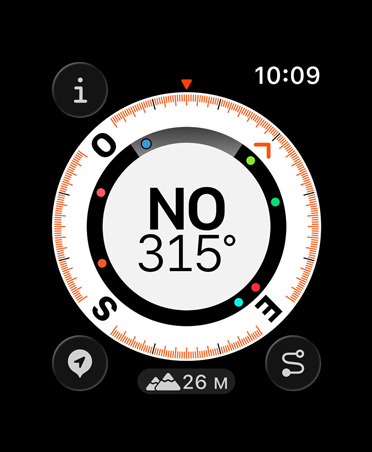 Prestación Retorno, métricas: brújula, altitud, puntos de referencia marcados