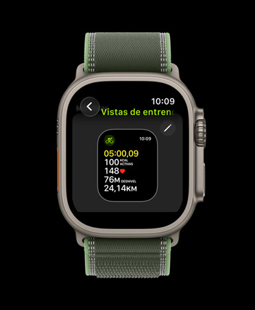 Apple Watch Ultra 3, caja de titanio, color natural, pantalla para editar vistas de entreno
