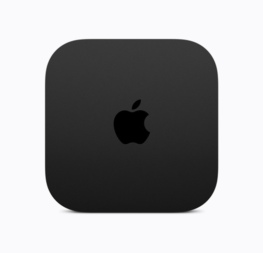 Apple TV 4K, couleur noire, vue du dessus, logo Apple TV noir brillant