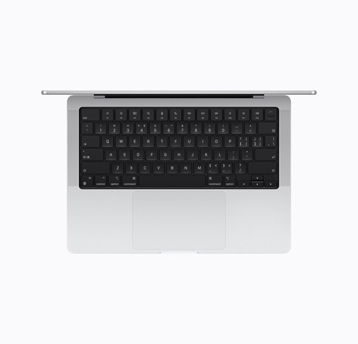 MacBook, couleur argent, vue plongeante de l’intérieur, ouvert