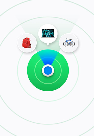 Ein MacBook Schreibtisch zeigt ein iPhone Display mit verschiedenen Widgets in voller Größe. Ein Browserfenster auf der linken Seite zeigt einen farbigen Hintergrund.