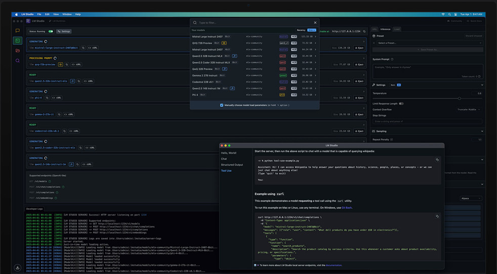 Un Mac Studio à puce M3 Ultra utilisant LM Studio et Apple MLX pour analyser des modèles d’apprentissage