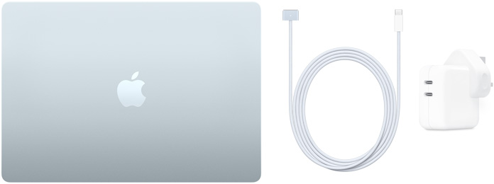15 吋 MacBook Air，USB-C 至 MagSafe 3 連接線和 35W 雙 USB-C 連接埠小型電源轉換器