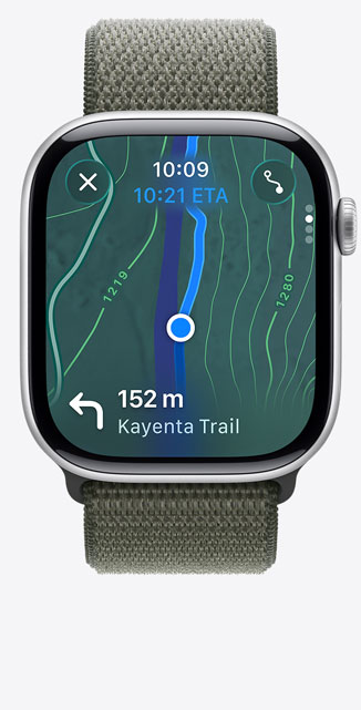 Apple Watch Series 11, Maps screen, hiking route