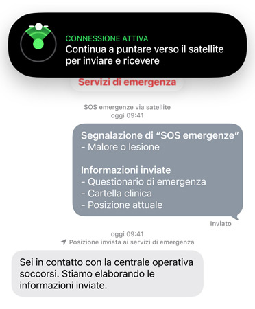 Emergency SOS via Satellite feature in use, contacting emergency services to get help for a sick or injured person