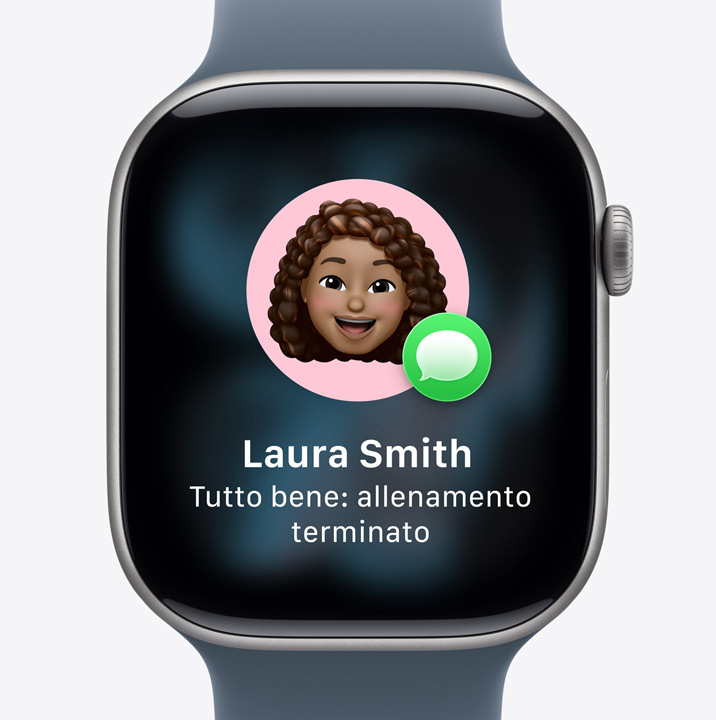 Apple Watch Series 11, notifica della funzione Tutto bene, il testo dice che l’amica ha terminato l’allenamento.