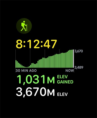 Žygiavimo treniruotės kortelė, rodmenys: laikas, aukštis