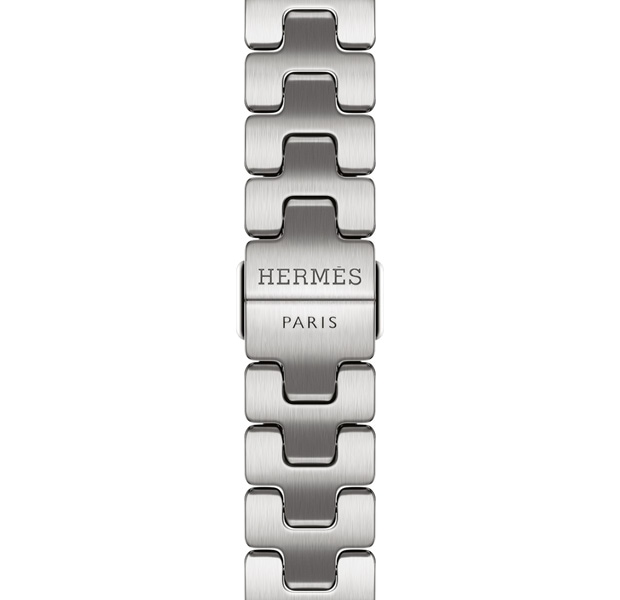Apple Watch Hermès Series 11 Grand H Fin band, satiné color, Hermès logo engraved on buckle
