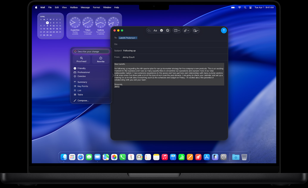 أدوات الكتابة في نظام Apple Intelligence تُستخدم لصياغة إيميل
