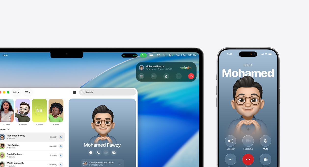 Mac device, screen showing the new Phone app