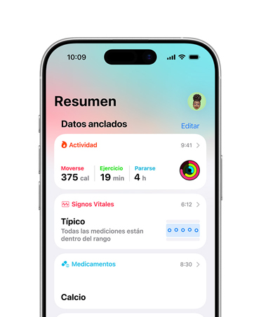 Resumen de salud destacado en un iPhone