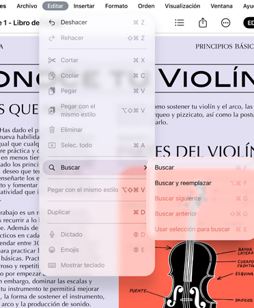 Primer plano de la barra de menús con opciones para Deshacer, Rehacer, Cortar, Copiar, Pegar y más