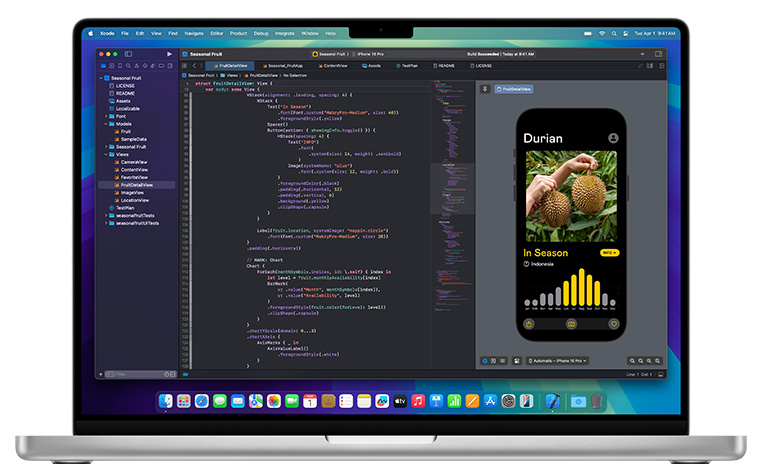 An open Mac with the Xcode app displayed.