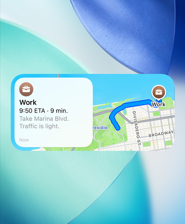 Maps widget showing new preferred routes trip planner, with traffic details, arrival time and duration of trip