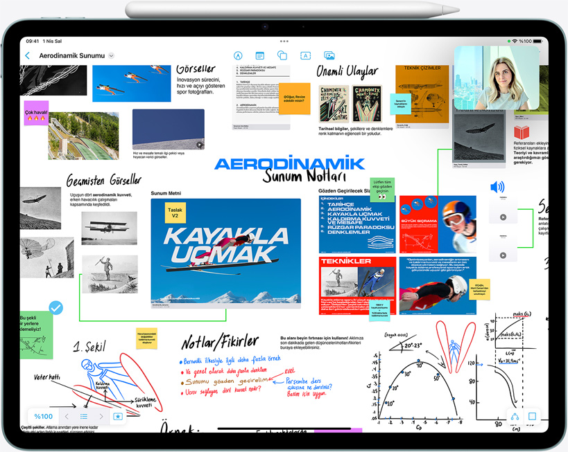 iPad Air, yatay pozisyonda, Apple Pencil Pro tutturulmuş
