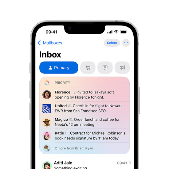 Partial view of iPhone 16e screen showing Priority Messages in Mail.