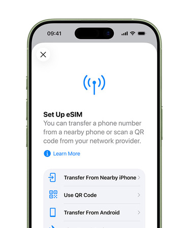 iPhone 17, front exterior, using the Set Up Cellular feature to easily transfer a phone number with eSIM