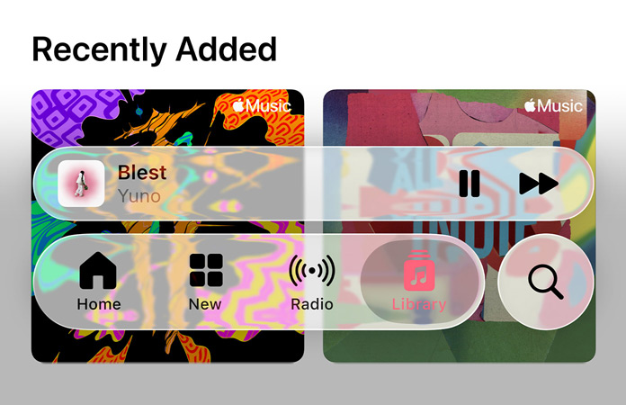 Translucent controls in Apple Music refract the background
