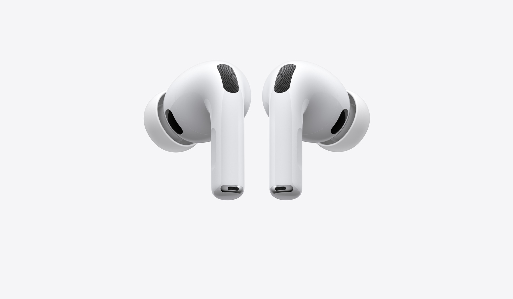 AirPods Pro 3, vasak ja parem juhtmevaba kõrvaklapp, valget värvi, silikoonist otsikud, animatsioon