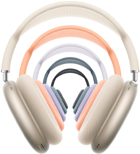 AirPods Max, diseño tipo casco, color púrpura, almohadilla, brazos telescópicos, diadema