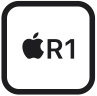 丸みを帯びた正方形のグラフィック。内側にはAppleのロゴがあり、その横に「R1」の文字がある