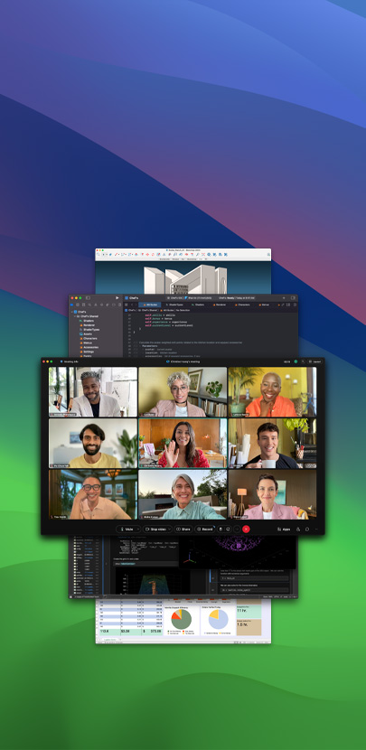 Różne aplikacje otwarte i nakładające się na siebie. Pierwszoplanowa przedstawia rozmowę Zoom z kilkoma uczestnikami.