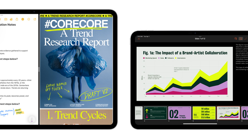 Muistiinpanoja ja esitys näkyvillä useilla näytöillä.