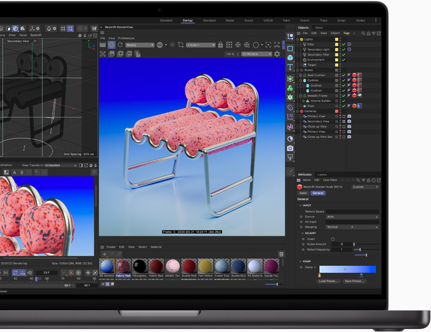 Cinema 4D otevřená na MacBooku Pro