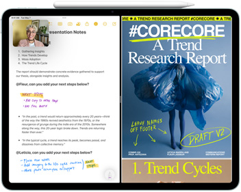 Aplikace Poznámky otevřená na iPadu s Apple Pencilem