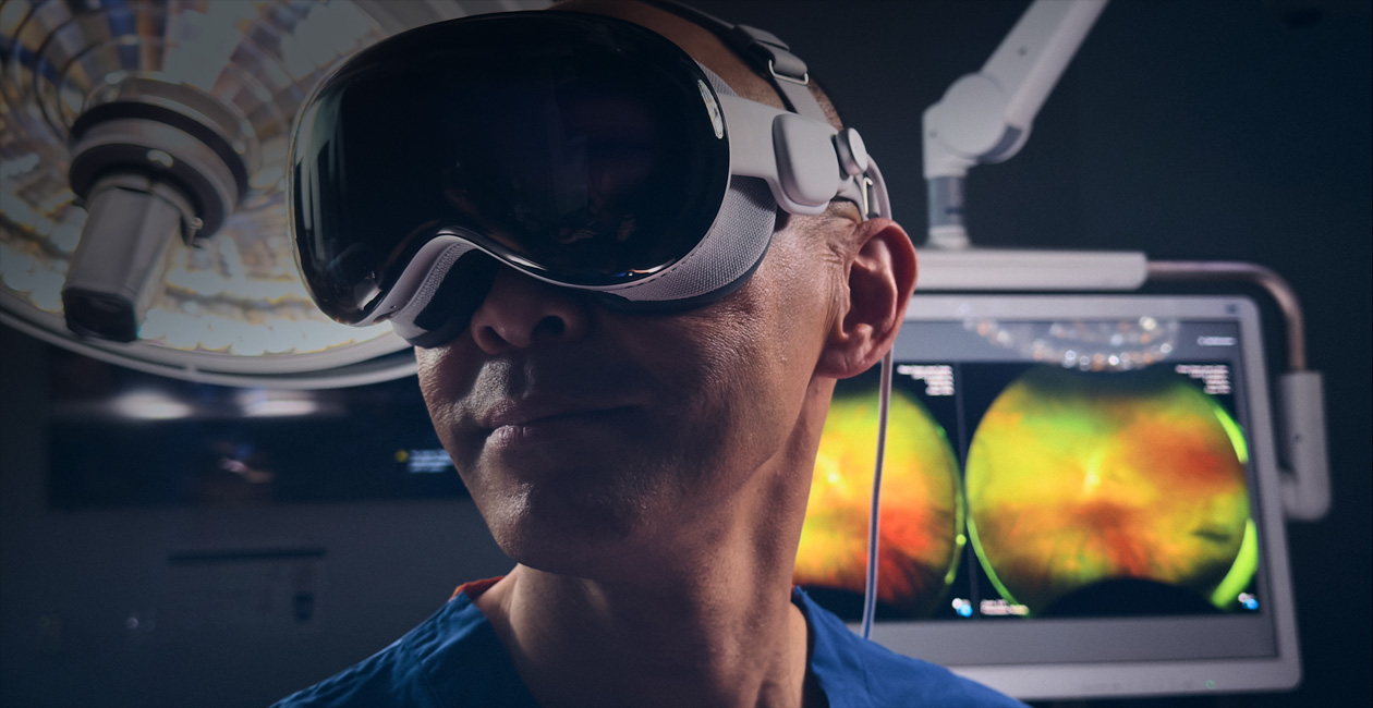 A surgeon wearing Apple Vision Pro in the operating theatre.