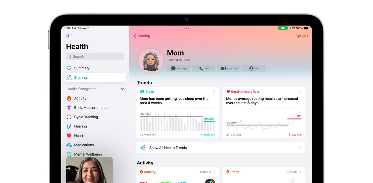 Phần mềm iPad hiển thị ứng dụng Sức Khỏe của Apple.