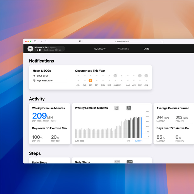 Software showing patient records in the Epic MyChart software.