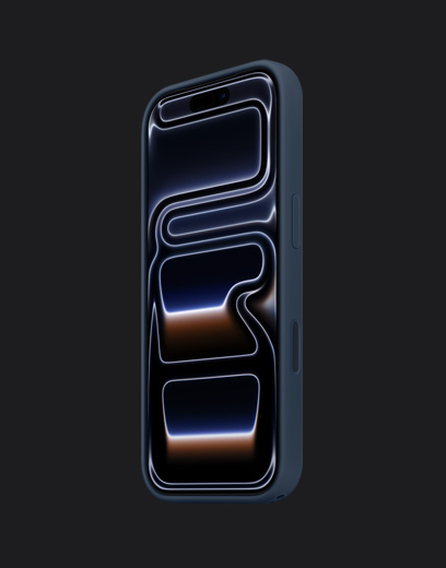 iPhone 17 Pro, exterior față, culoare Albastru profund, carcasă din silicon, culoare bleumarin