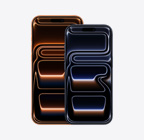 iPhone 17 Pro Max, exterior față, culoare Portocaliu cosmic, iPhone 17 Pro, exterior față, culoare Albastru profund