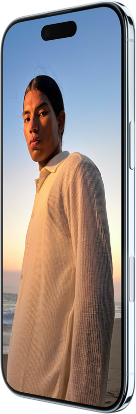 iPhone Air, face arrière, bleu ciel, caméra principale Fusion dans le plateau de la partie supérieure