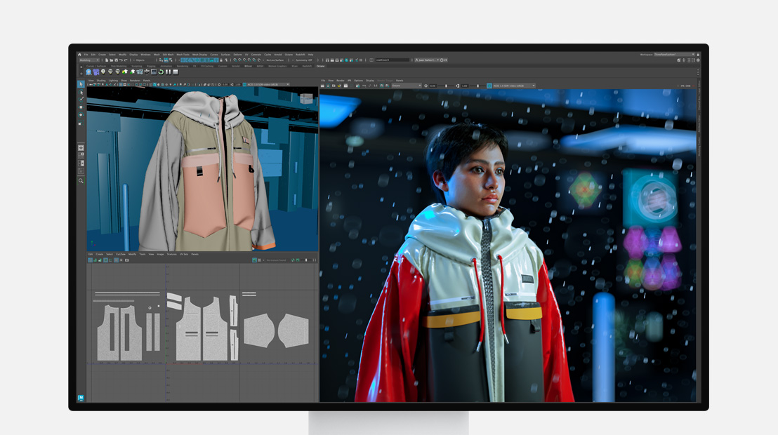 O monitor Pro Display XDR exibe tarefas de renderização 3D