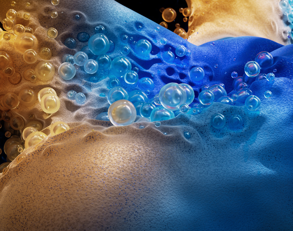 3D animation of blue textured shapes moving around, demonstrating graphics-intensive performance of MacBook Pro