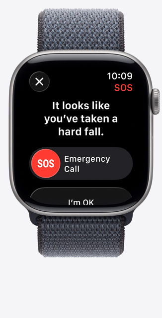 Apple Watch Series 11, aluminum case, space gray color, hard fall notification, emergency call option, Sport Loop, anchor blue color