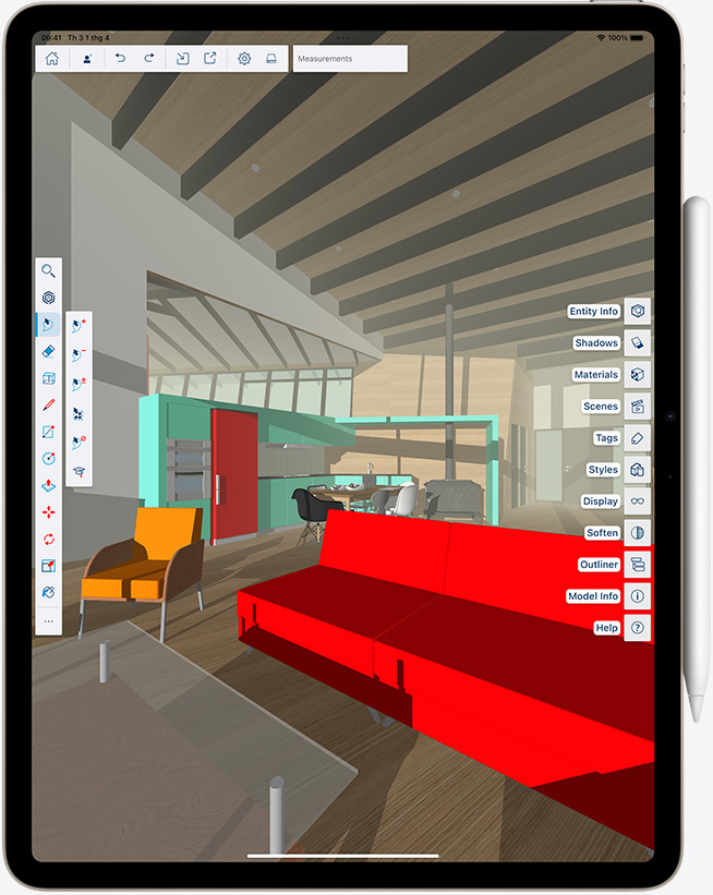 iPad Air có gắn Apple Pencil, nằm dọc, hình ảnh đầy màu sắc hiển thị trên màn hình